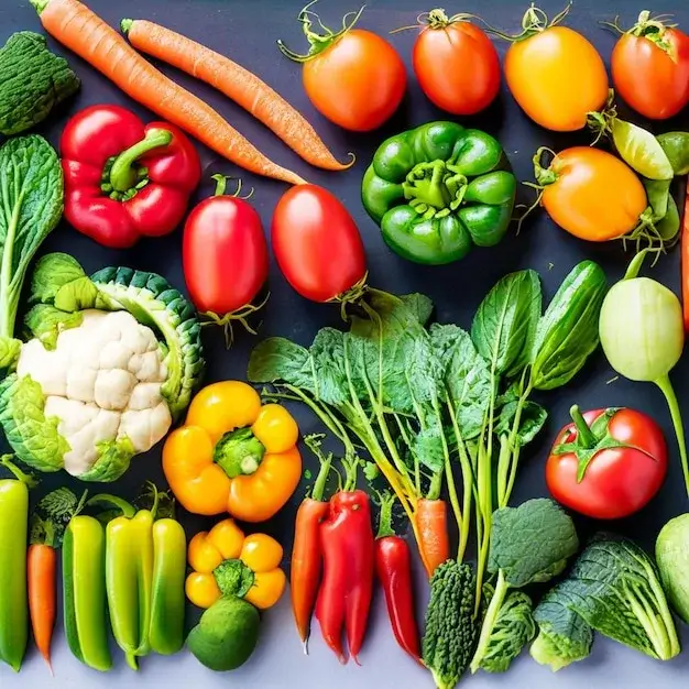 A variety of fresh, colorful vegetable toppings.